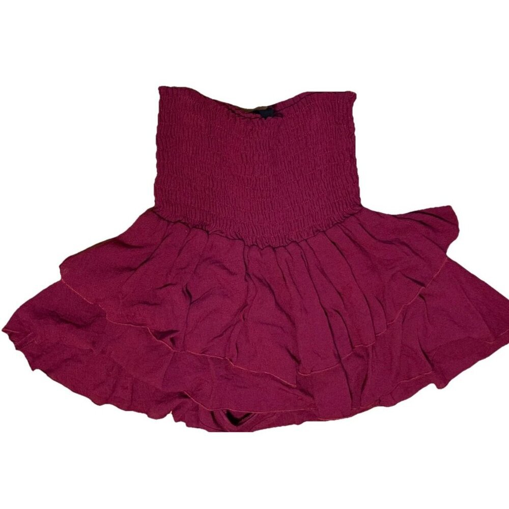 Blue Life Burgundy‎ Skirt Layered Boho Hippie Size XS Smocked Waist Summer